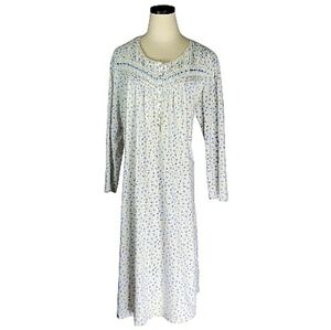 Eileen West XL Ditsy Crochet Pintuck Ribbon Lace Cotton Maxi Nightgown Cottage